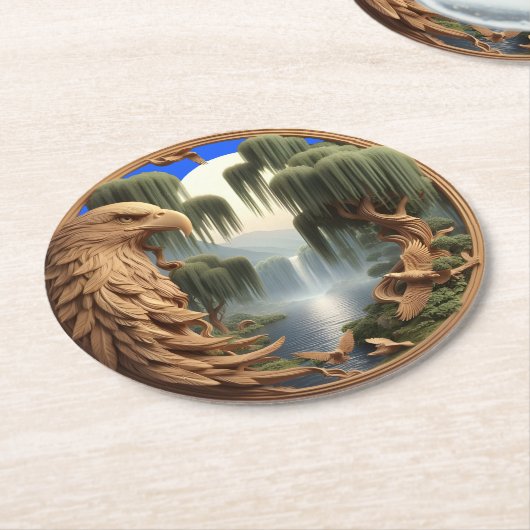 Majestic Eagle steil abfallend Runder Pappuntersetzer (Angewinkelt)