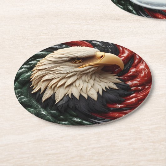 Majestic Eagle steil aufragend in Rot, Weiß und Gr Runder Pappuntersetzer (Angewinkelt)