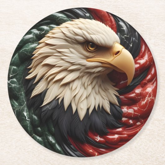 Majestic Eagle steil aufragend in Rot, Weiß und Gr Runder Pappuntersetzer (Vorderseite)
