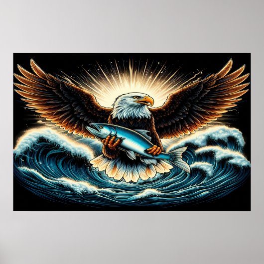 Majestic Eagle steil über Fisch auf Waage Poster (Vorne)