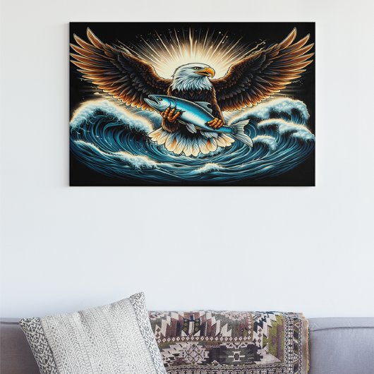 Majestic Eagle steil über Fisch auf Waage Poster