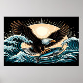 Majestic Eagle stürzt über die Ozeanwelle mit Fisc Poster (Vorne)