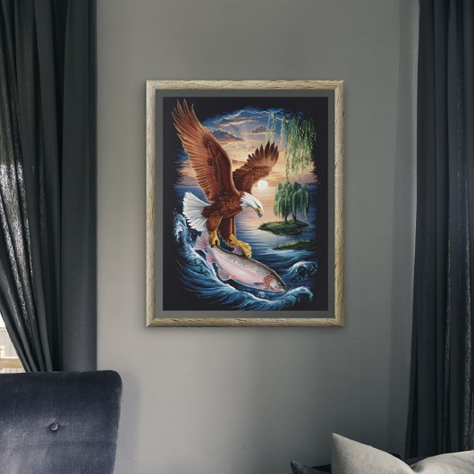 Majestic Eagle stürzt über einen Fisch Poster