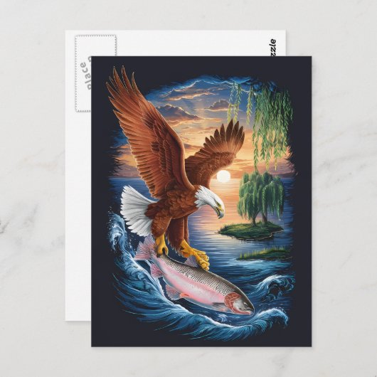 Majestic Eagle stürzt über einen Fisch Postkarte (Vorne/Hinten)