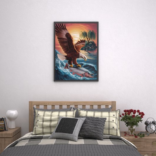 Majestic Eagle stürzt über einen schwelenden Fisch Poster