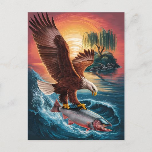 Majestic Eagle stürzt über einen schwelenden Fisch Postkarte (Vorderseite)