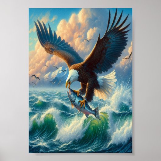 Majestic Eagle Swooping Down to catch Fish 5"x7" Poster (Vorne)