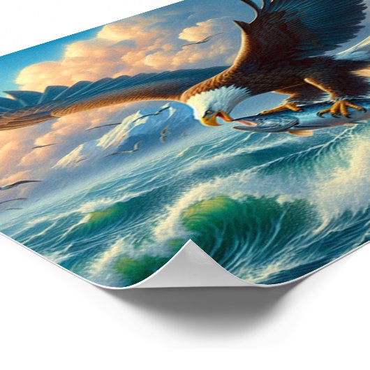 Majestic Eagle Swoopup Down to catch Fish 7"x5" Poster (Ecke)