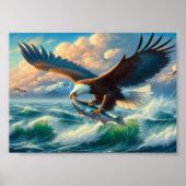 Majestic Eagle Swoopup Down to catch Fish 7"x5" Poster (Vorne)