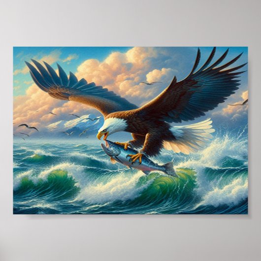 Majestic Eagle Swoopup Down to catch Fish 7"x5" Poster (Vorne)