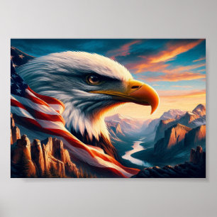 Majestic Eagle verschmolzen mit amerikanischer Fah Poster