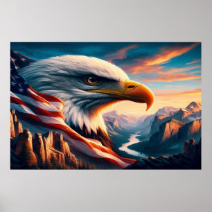 Majestic Eagle verschmolzen mit amerikanischer Fla Poster