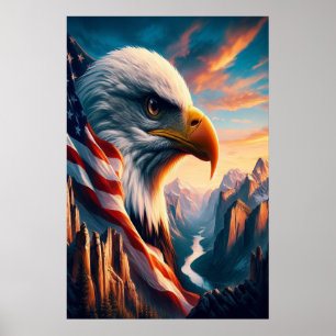 Majestic Eagle verschmolzen mit amerikanischer Fla Poster