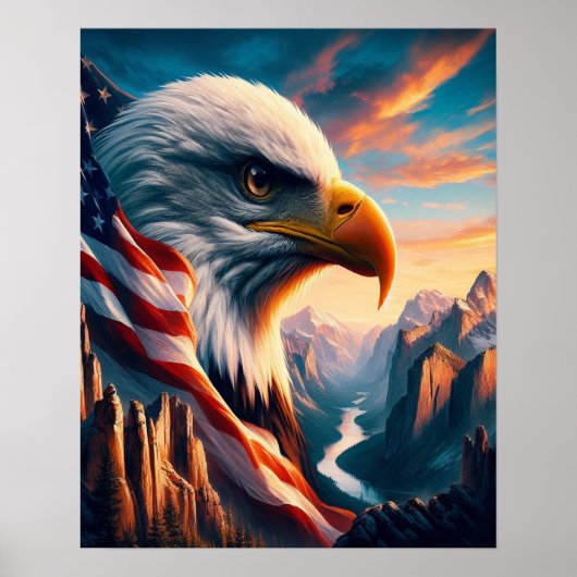 Majestic Eagle verschmolzen mit amerikanischer Fla Poster (Vorne)