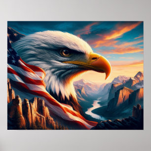 Majestic Eagle verschmolzen mit amerikanischer Fla Poster