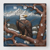 Majestic Eagle vom Serene Mountain Lake Quadratische Wanduhr (Vorderseite)
