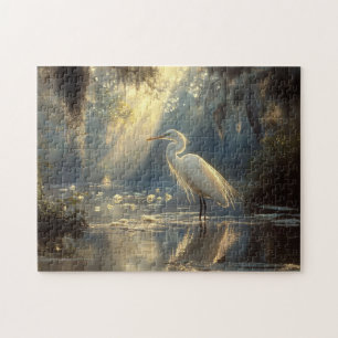 Majestic Egret Stehend in einem sonnigen Sumpf Puzzle