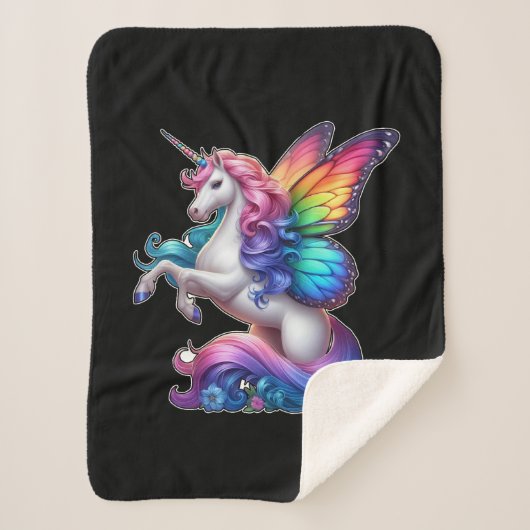 Majestic Einhorn mit Regenbogenflügel Sherpadecke (Vorderseite)