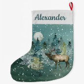 Majestic Elch in Forest Full Moon Snowfall Custom Großer Weihnachtsstrumpf (Rückseite)