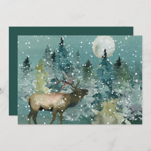 Majestic Elch in Forest Full Moon Snowfall Feiertagskarte