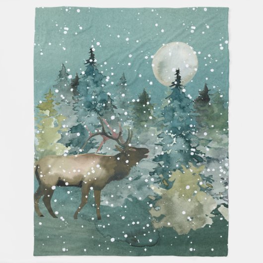 Majestic Elch in Forest Full Moon Snowfall Fleecedecke (Vorderseite)