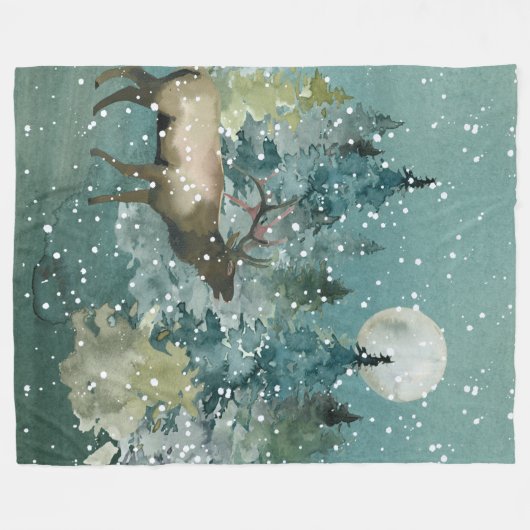 Majestic Elch in Forest Full Moon Snowfall Fleecedecke (Vorderseite (Horizontal))