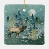 Majestic Elch in Forest Full Moon Snowfall Keramikornament (Rückseite)