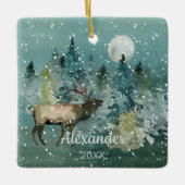 Majestic Elch in Forest Full Moon Snowfall Keramikornament (Vorderseite)