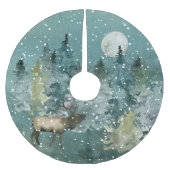Majestic Elch in Forest Full Moon Snowfall Polyester Weihnachtsbaumdecke (Vorderseite)