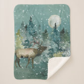 Majestic Elch in Forest Full Moon Snowfall Sherpadecke (Vorderseite)