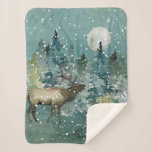 Majestic Elch in Forest Full Moon Snowfall Sherpadecke (Vorderseite)