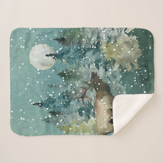 Majestic Elch in Forest Full Moon Snowfall Sherpadecke (Vorderseite (Horizontal))