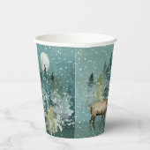 Majestic Elch in Forest Full Moon Snowfall Urlaub Pappbecher (Rechts)