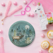 Majestic Elch in Forest Full Moon Snowfall Urlaub Pappteller (Party)