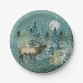 Majestic Elch in Forest Full Moon Snowfall Urlaub Pappteller (Vorderseite)