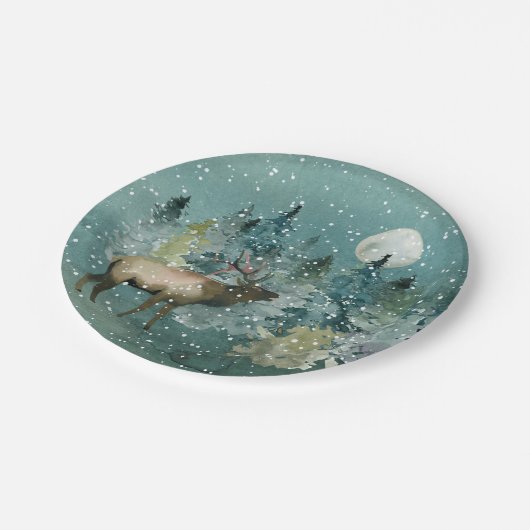 Majestic Elch in Forest Full Moon Snowfall Urlaub Pappteller (Schrägansicht)