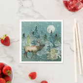 Majestic Elch in Forest Full Moon Snowfall Urlaub Serviette (Beispiel)