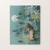 Majestic Elch in Forest Full Moon Wasserfarbe Puzzle (Vertikal)