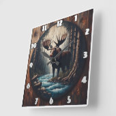 Majestic Elche am Fluss im dichten Wald Quadratische Wanduhr (Winkel)