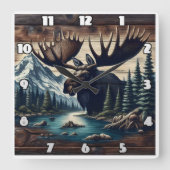 Majestic Elche am Mountain River bei Dusk Quadratische Wanduhr (Vorderseite)