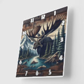 Majestic Elche am Mountain River bei Dusk Quadratische Wanduhr (Winkel)