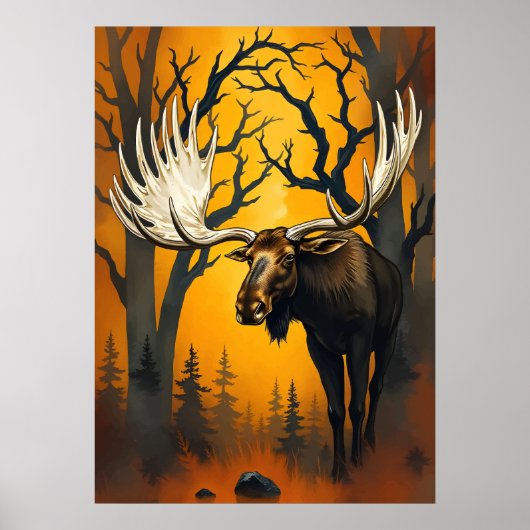 Majestic Elche im Herbstwald - Wilderness Kunst Poster (Vorne)