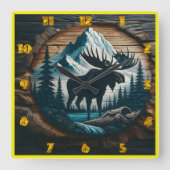 Majestic Elche in bewaldeter Berglandschaft Quadratische Wanduhr (Vorderseite)