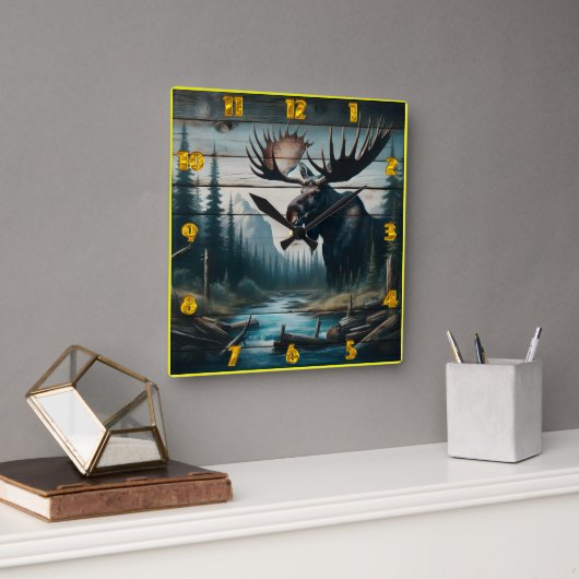 Majestic Elche in Serenwald Landschaft Quadratische Wanduhr (Büro)