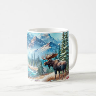 Majestic Elche in Snowy Mountain Landschaft Kaffeetasse