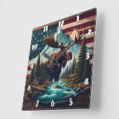 Majestic Elche unter Bergen und amerikanische Flag Quadratische Wanduhr (Winkel)