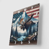 Majestic Elche vor den Bergen und der Flagge Quadratische Wanduhr (Winkel)