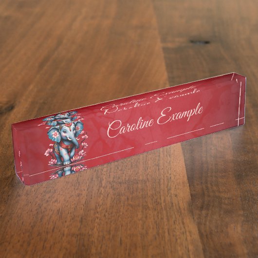 Majestic Elefant im traditionellen japanischen Sti Namensplakette (Seite)