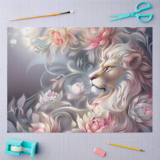 Majestic Elegant Floral Lion Head Decoupage Seidenpapier (Basteln)