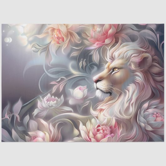 Majestic Elegant Floral Lion Head Decoupage Seidenpapier (Vorderseite)